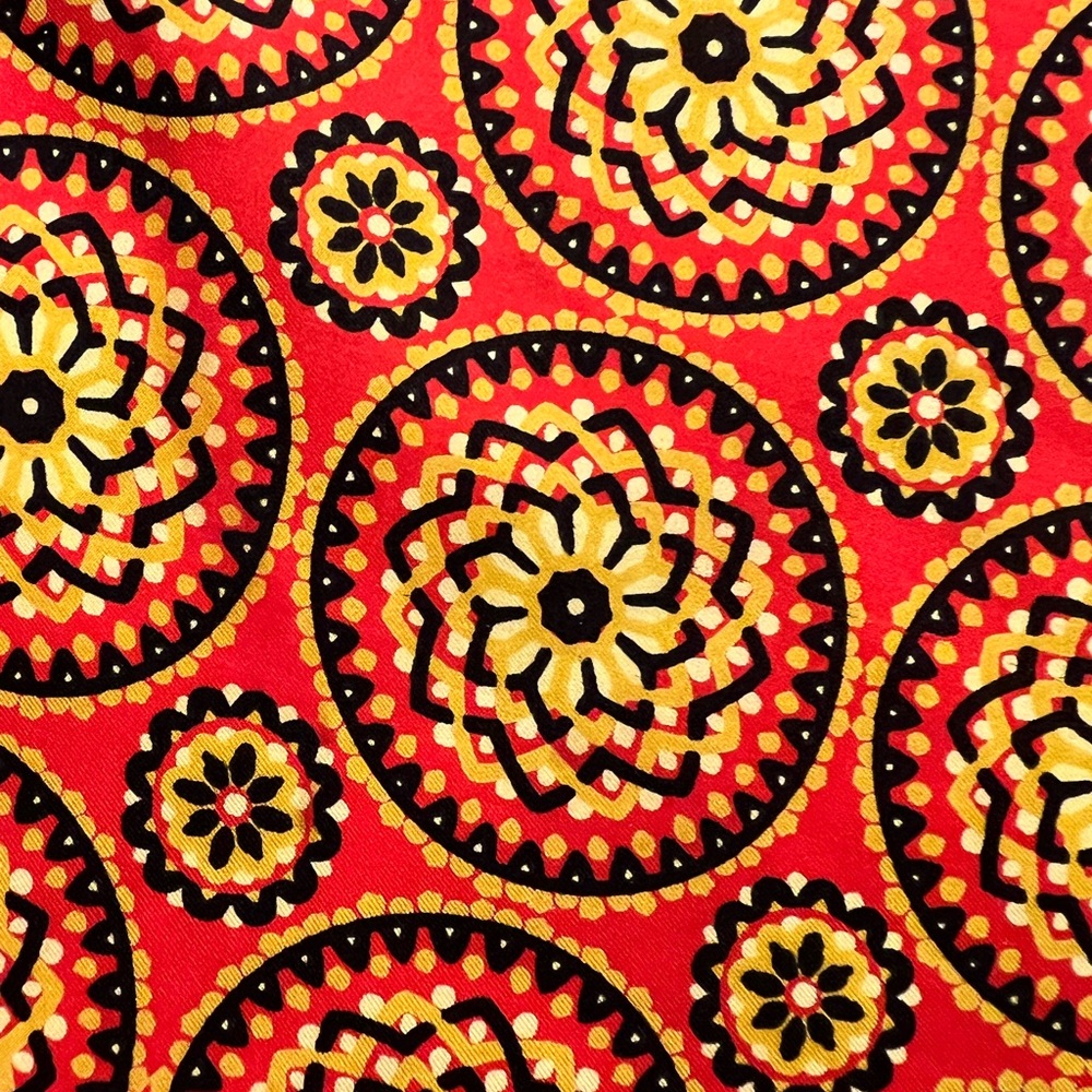 Vibrant Red and Gold Silk Scarf
